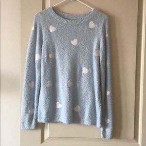 EUC LC Lauren Conrad sweater heart print teal blue